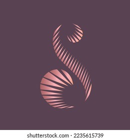 Letter S monogram logo.Calligraphic signature icon.Lettering sign isolated on dark fund.Wedding, fashion, beauty, gift boutique, spa alphabet initial.Decorative lines, ornate style character.