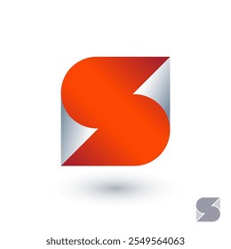 Letter S. Monogram look like orange-white paper blank. Origami logo.