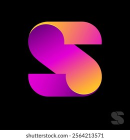 Letter S. Monogram look like pink-yellow paper roll. Origami logo.