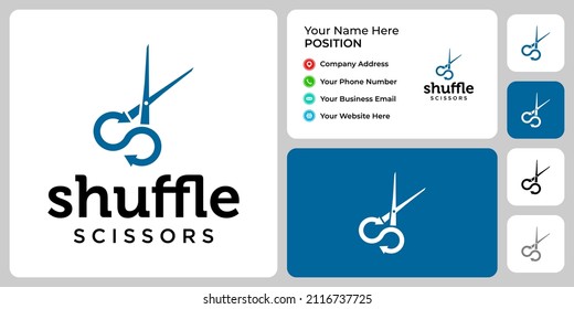 Letter S monogram scissors logo design with business card template.