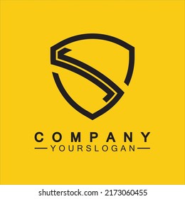Letter S monogram and shield sign combination. Line art logo design concept.