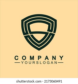 Letter S monogram and shield sign combination. Line art logo design concept.