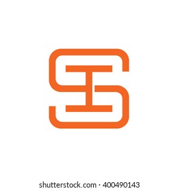 letter S and I monogram square shape logo orange