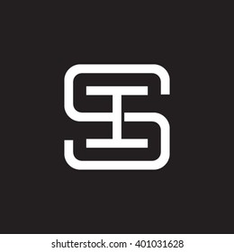 letter S and I monogram square shape logo white black background