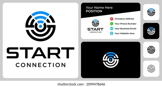 Letter S monogram wireless logo design with business card template.