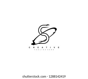 Letter S Monoline Linear Rounded Swoosh Arrow Logo Design
