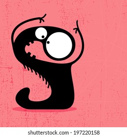 Letter S Monster on grunge background. vector illustration