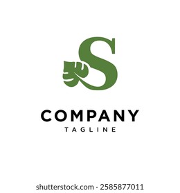 Letter S Monstera Leaf Spade Logo Icon Vector