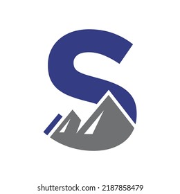 Letter S Mount Logo Vector Sign. Mountain Nature Landscape Logo Combine With Hill Icon and Template