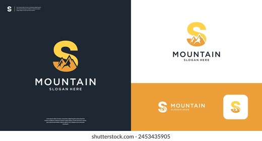 Letra S diseño de logotipo de montaña. Aventura Abstractas, exploración, símbolo del logotipo al aire libre.