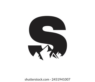 Letra S Logo De La Montaña. Plantilla Minimalista Alfabeto Diseño de Vector	