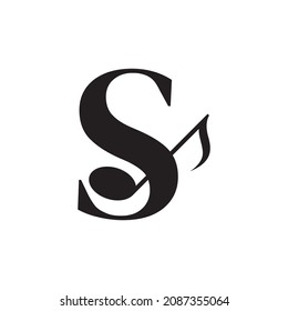 Letra S con elemento de diseño de logotipo de nota de clave musical. Usable para Logos de Negocios, Música, Entretenimiento, Grabación y Orquesta