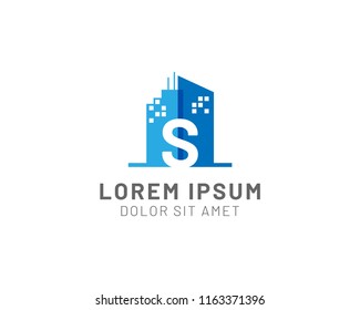 Letter S Negative Space Building And Construction Logo Vector Template