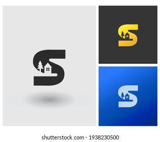 Letra S Logotipo de Casa Espacial Negativa Vector de diseño creativo con Resumen Elegante Concepto de Aplicaciones de Forma Cuadrada Moderna