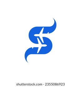 letter s and negative space plane logo design
