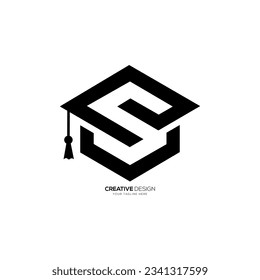 Letter S negative space unique modern with graduation study cap shape monogram logo. S logo