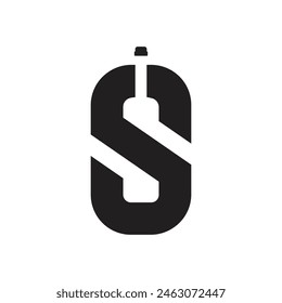 Letter S with negative space wine bottle modern typography monogram logo