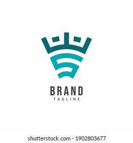 Letter S Network Signal Crown King Logo Vector Template suitable for technology and internet company business