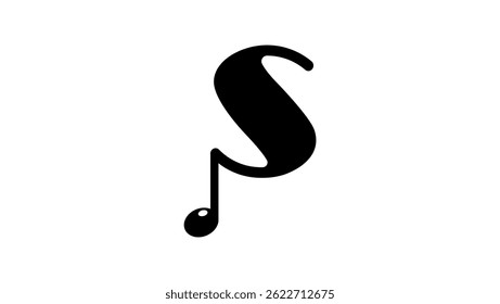 letter S in note shape, black isolated silhouette