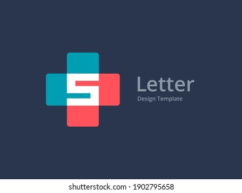 Letter S or number 5 with cross and plus medical logo icon design template elements