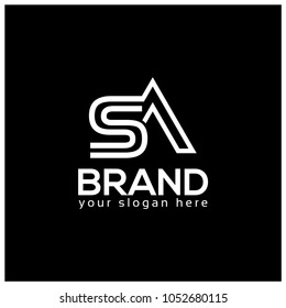 Letter S and A on Black Background.  Logo Design Template. Flat design. Letter SA