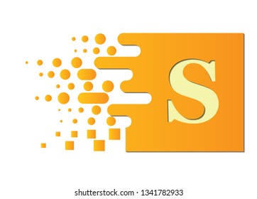 letter S on a colored square with destroyed blocks on a white background.