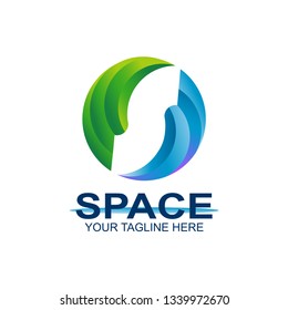 Letter S on negative space logo, modern style with green and blue