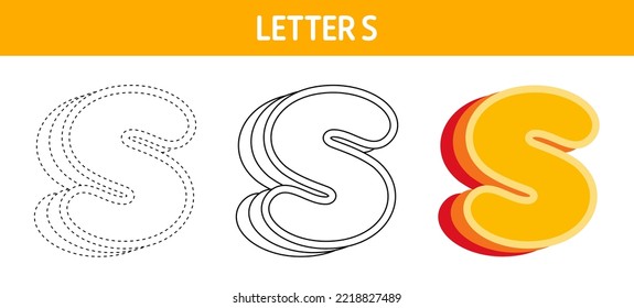 Letra S Naranja, hoja de cálculo de seguimiento y coloreado para niños
