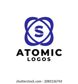 Buchstabe S mit einer Umlaufbahn oder einer Atom-Form, gut für alle wissenschafts- und technologiebezogenen Geschäftsbereiche