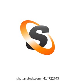 Letter S orbiting swoosh business logo black orange