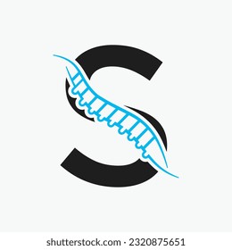 Letter S Orthopedic Health Bone Logo Design With Back Bone Icon. Bone Health Logo Sign