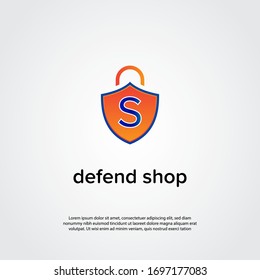 letter "S" over the orange shield which incorporated in to the shopping bag as the defend shop concept. Abstract shop logo, design concept, emblem, icon, flat logotype element for template