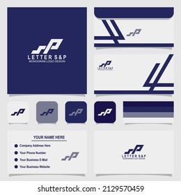 Letter S and P monogram logo design with business card and envelope template