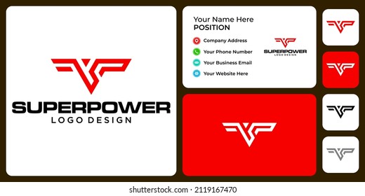 Letter S P monogram sport logo design with business card template.