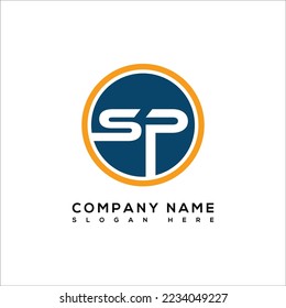 letter S P round shape logo design symbol.