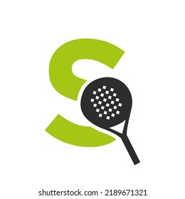 Plantilla de vectores de diseño de logotipo de la marca de la letra S en padel. Símbolo del club de tenis de mesa de playa