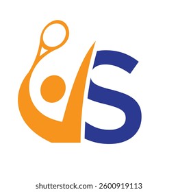 Letter S Padel Racket Logo Design. Paddle Symbol Beach Table Tennis Club Sign