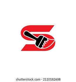 Letter S With Paint Brush Logo Vector 002