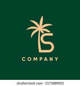 Letter S Palm Tree Logo Design Vector Icon Graphic Emblem Illustration 