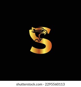 Letter S with panther head illustration in flat design monogram symbol.