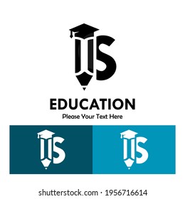 Letter s with pencil and hat graduation logo template illustration. suiatble for education. you can change the color. recommended colors according to the below