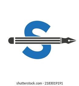 Letter S with Pencil Logo Design Concept for Art Designer Logotype Architects Logo Vector Template