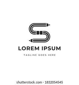 Letter S with Pencil Logo Vector Icon Template