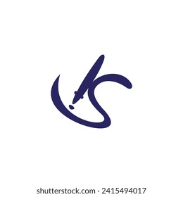 letter s pencil pen ink blue logo vector 