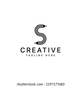 diseño del logotipo del vector del lápiz de letra S