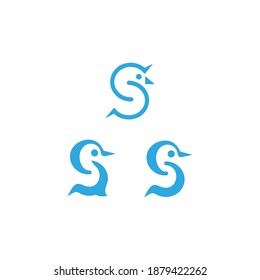 Letter S Penguin color material and minimal icon logo set in blue