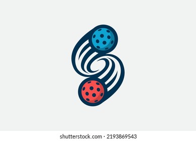 Letter S pickleball logo with a combination of two moving balls to form the letter S.