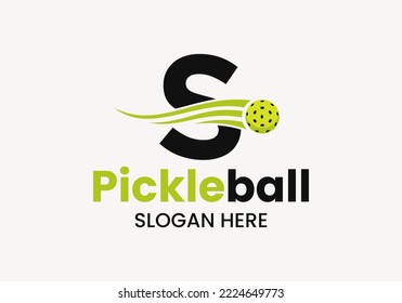 Letter S Pickleball Logo Concept With Moving Pickleball Symbol. Pickle Ball Logotype Vector Template