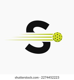 Letter S Pickleball Logo Symbol. Pickle Ball Logotype Vector Template