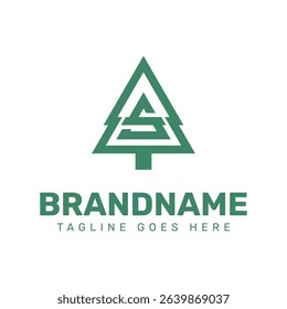 Letter S Pine Tree Logo, symbolizing nature, growth, and environmental harmony